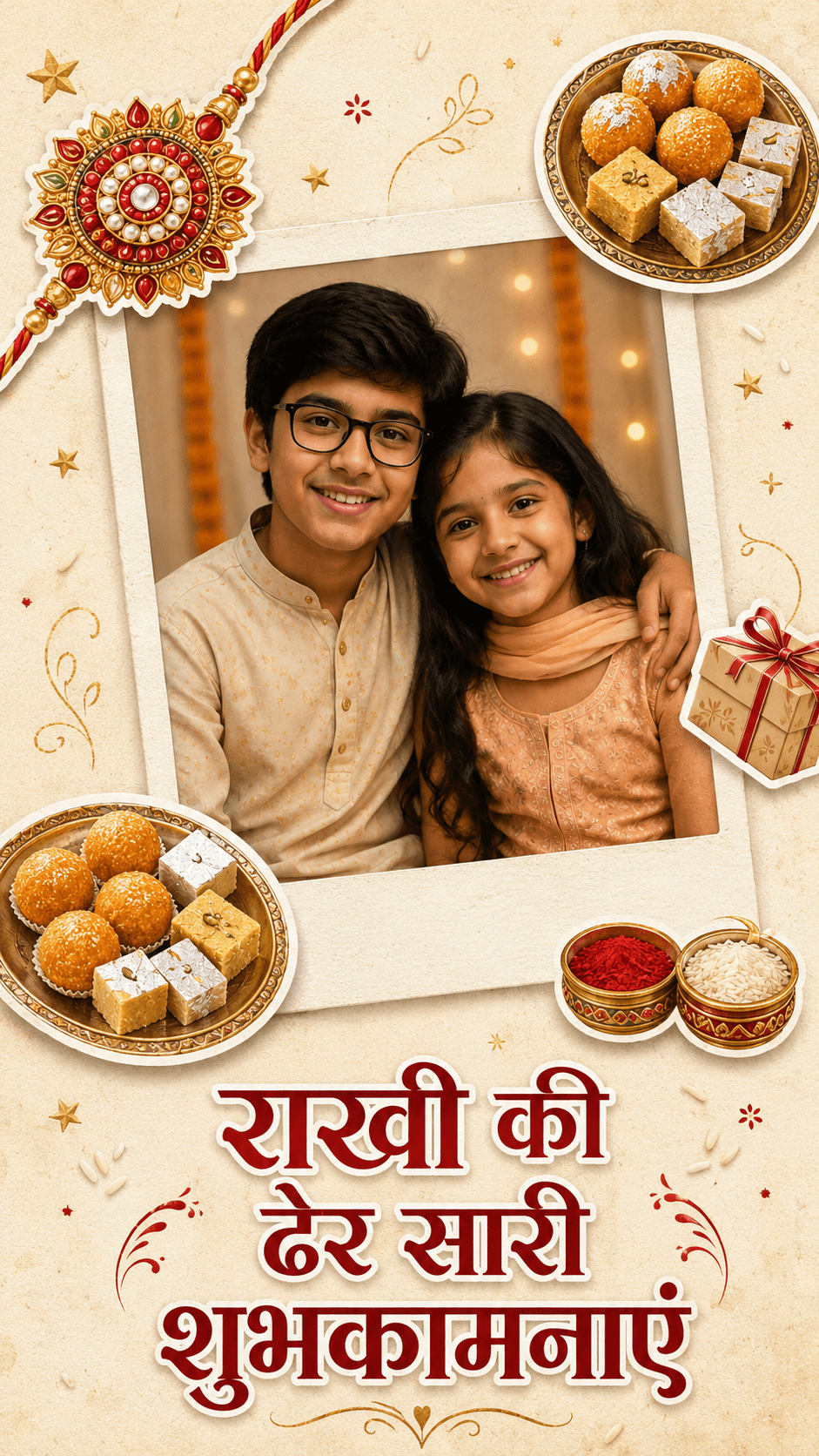 Illustrated Rakhi Greeting Card – Brother Sister Festive Photo